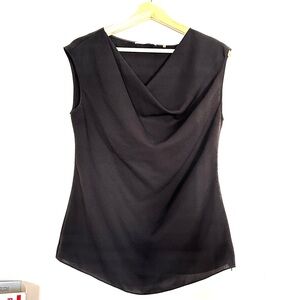 euc TAHARI Black Cowl Neck Sleeveless Career Blouse